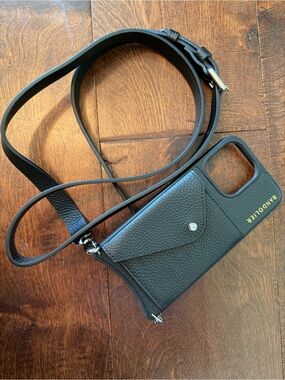 Bandolier Black Pebbled Leather Crossbody Phone Case with Card Pocket